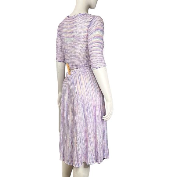 Pastel Crochet Two Piece Midi Skirt Set Y2K Lavender Handmade Matching Knitwear - Picture 6 of 16
